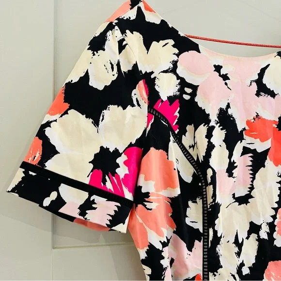 Review Women Dress Size 14 Multicoloured Floral With Black Waist Belt V Back - Picture 2 of 9